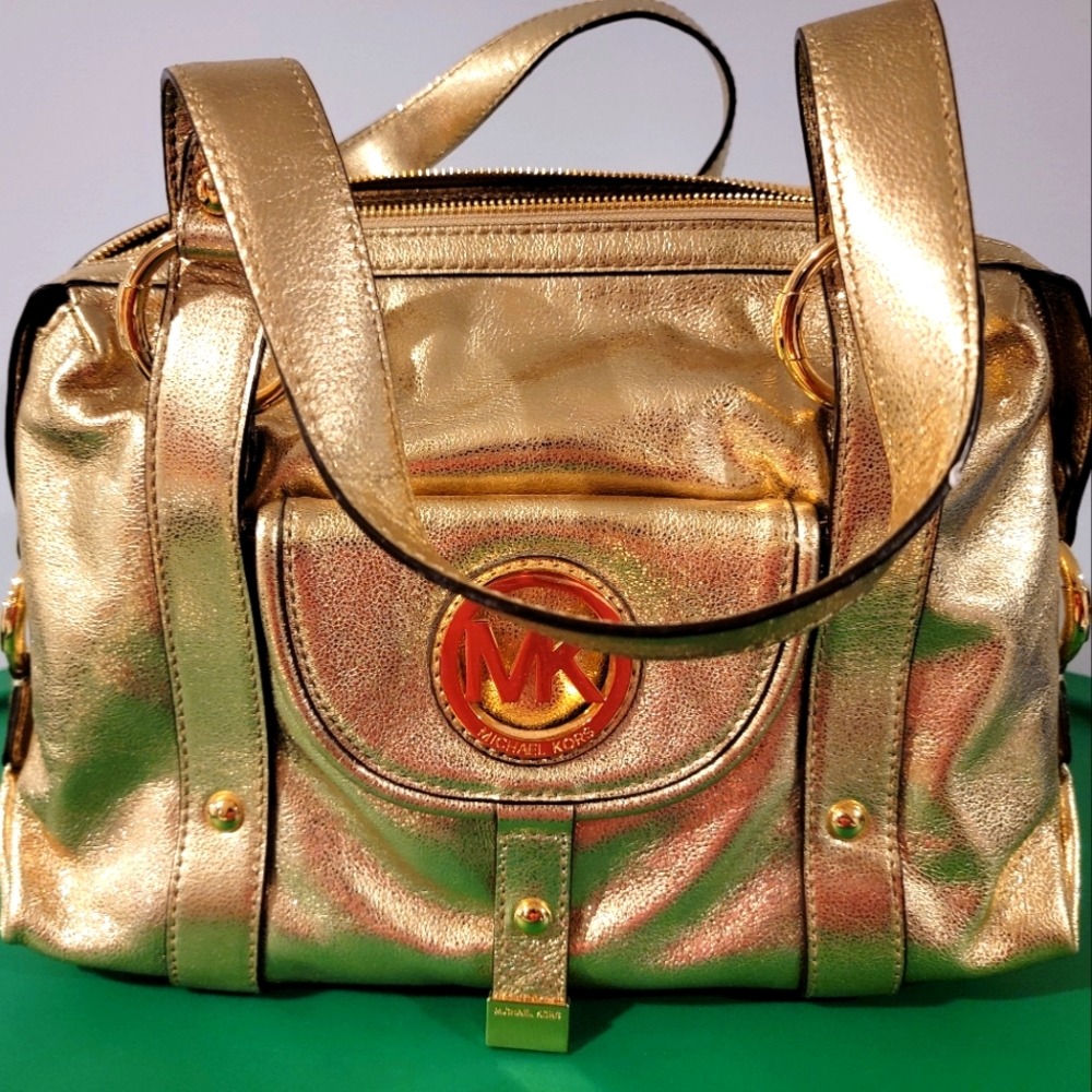 NWT GOLD LEATHER MICHAEL KORS LARGE SATCHEL
